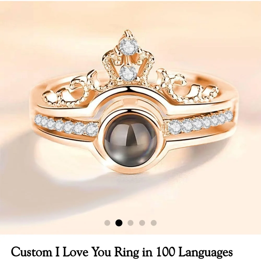 New 2 in 1 I Love You 100 Languages Crown Light Projection Knuckle Ring._9
